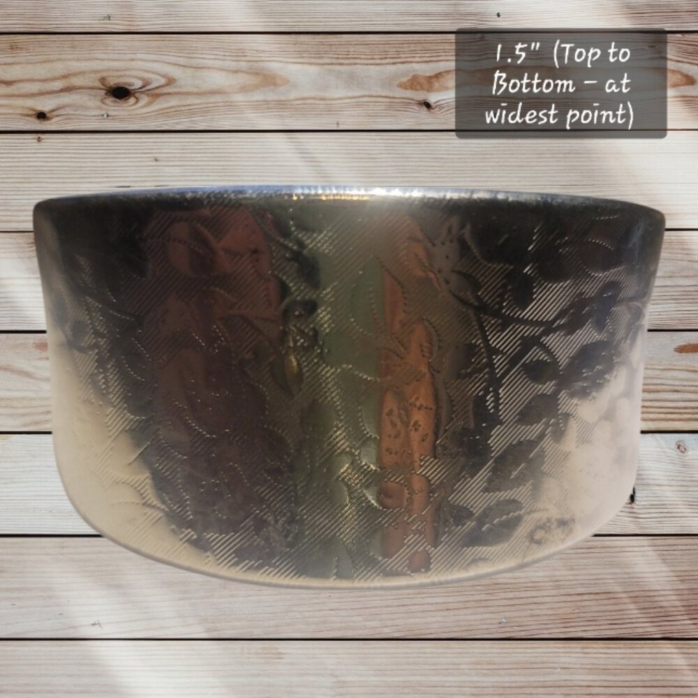 Silver-Colored Hinged Wide Cuff Bracelet-Soft Embossed Rose Leaf Flower Pattern